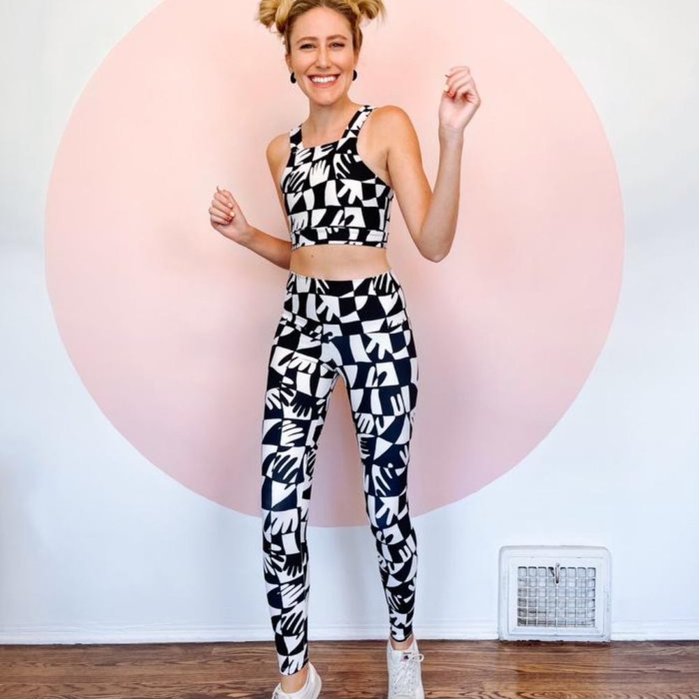 Hand Print Leggings and Print Stretch Top